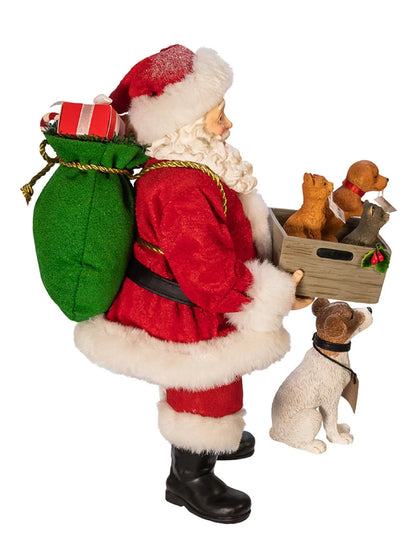 10.5-Inch "Adopt A Pet" Santa Claus With Dog Figurine | Holiday Decor