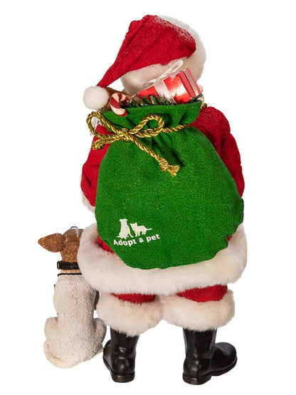 10.5-Inch "Adopt A Pet" Santa Claus With Dog Figurine | Holiday Decor