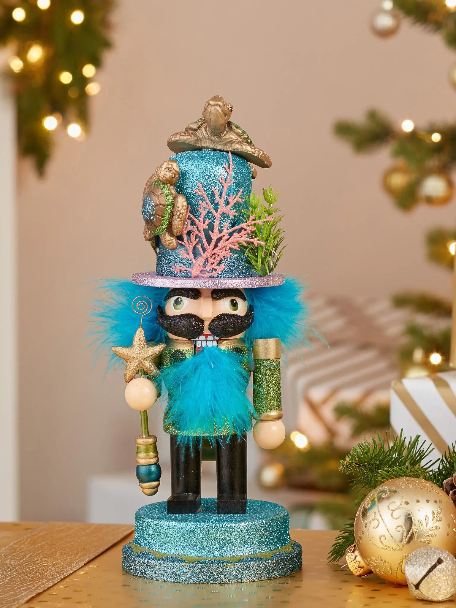 11" Coastal Fisherman Nutcracker With Sea Turtle & Starfish