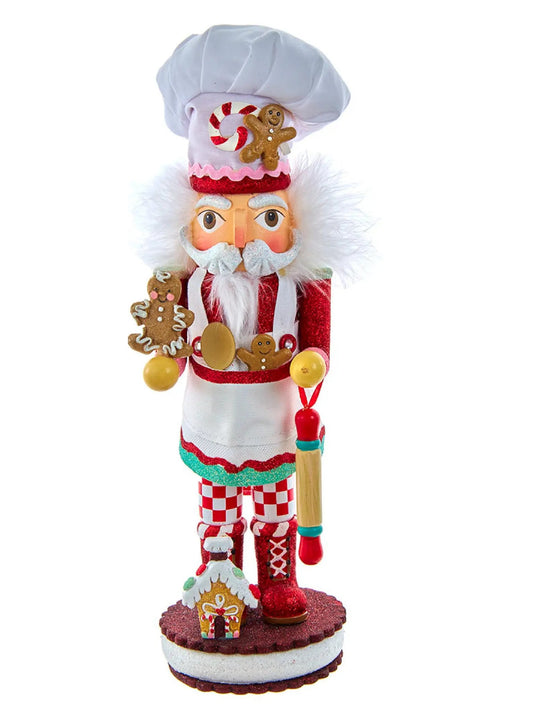 15-Inch Hollywood Gingerbread Chef Nutcracker | Red & White Sweet Treat Decor