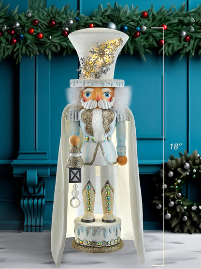 18-Inch Light-up Snowflake Soldier Nutcracker | White & Gold Led Decor