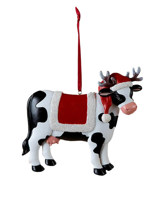 Farmhouse Reindeer Cow Christmas Ornament