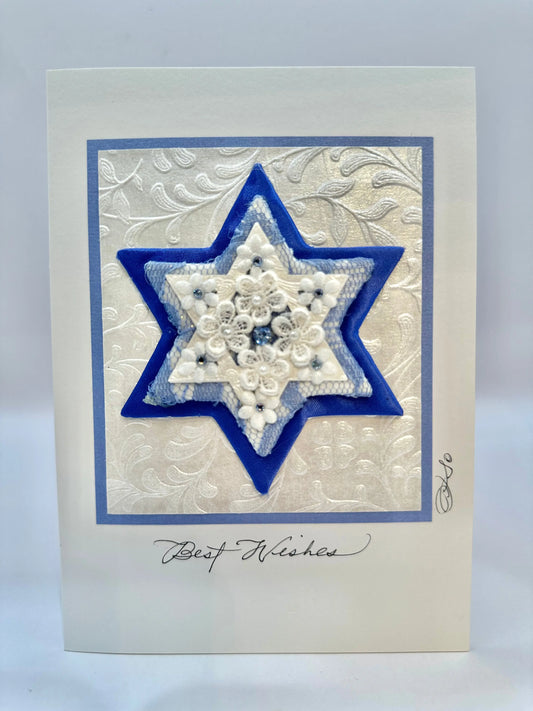 Blue and White Star of David Card