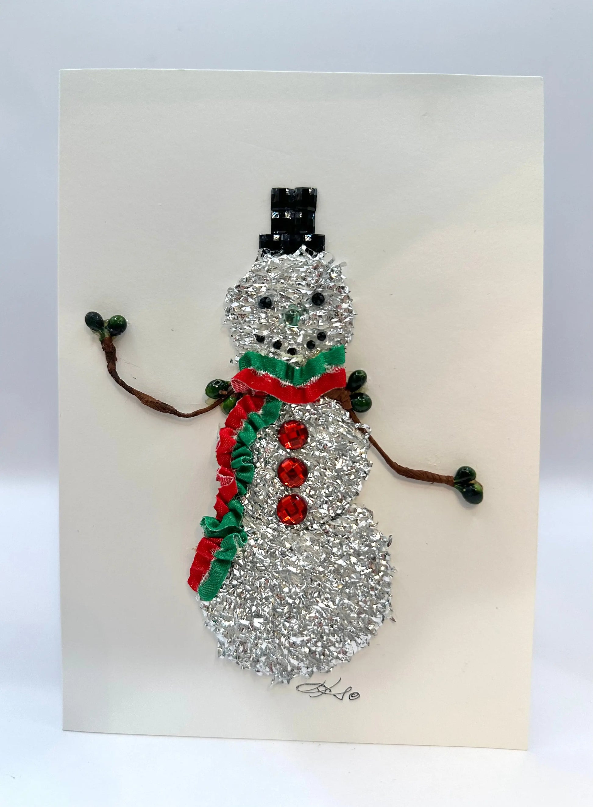 Red/Green/Silver Snowman Christmas Card
