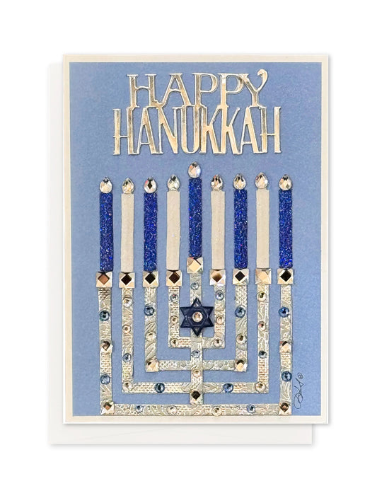 Blue & Silver Menorah Hanukkah Card