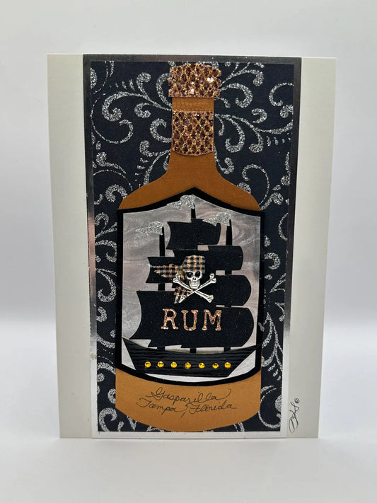 Rum Bottle Pirate Ship Greeting Card