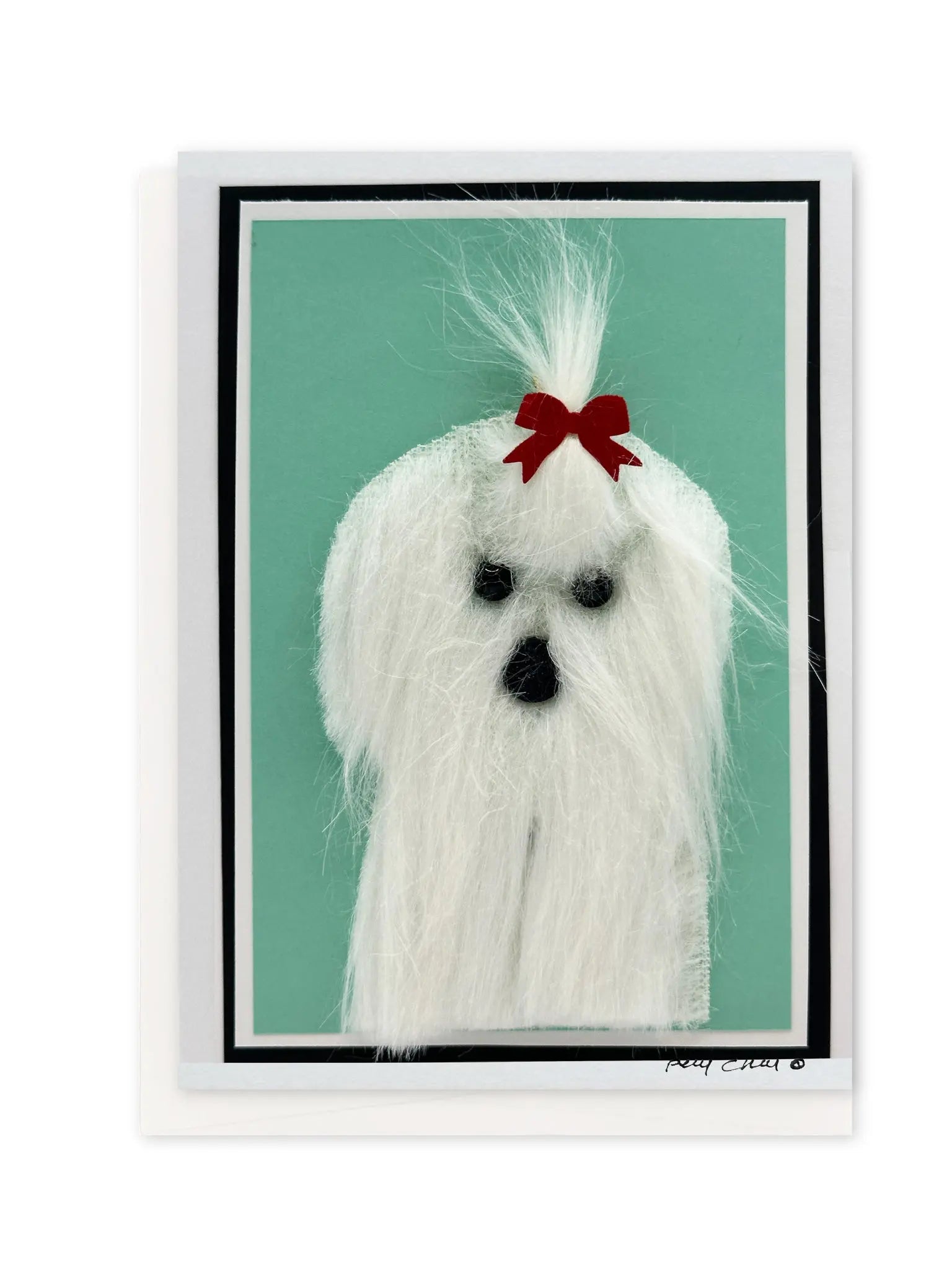 Maltese Dog with Red Bow Card