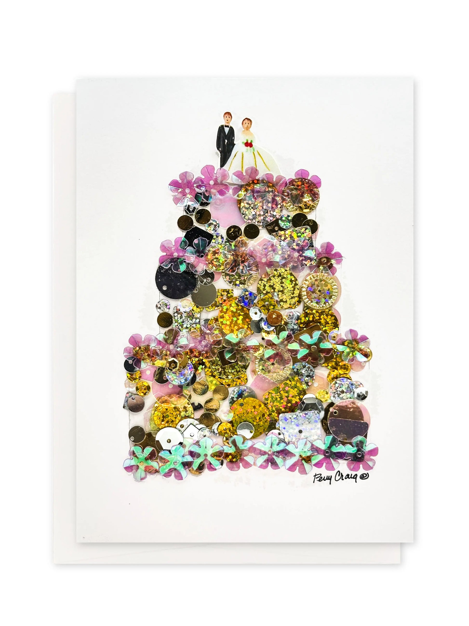 Sequin Wedding Cake Card