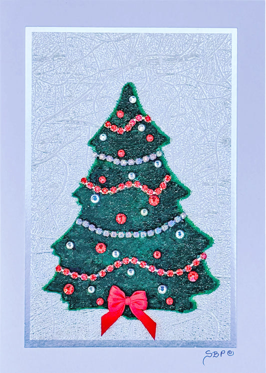 Green Tree and Bow Christmas Card