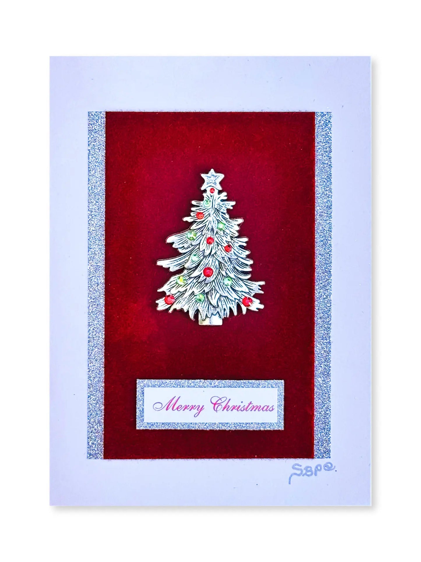 Silver and Red Christmas Tree Card