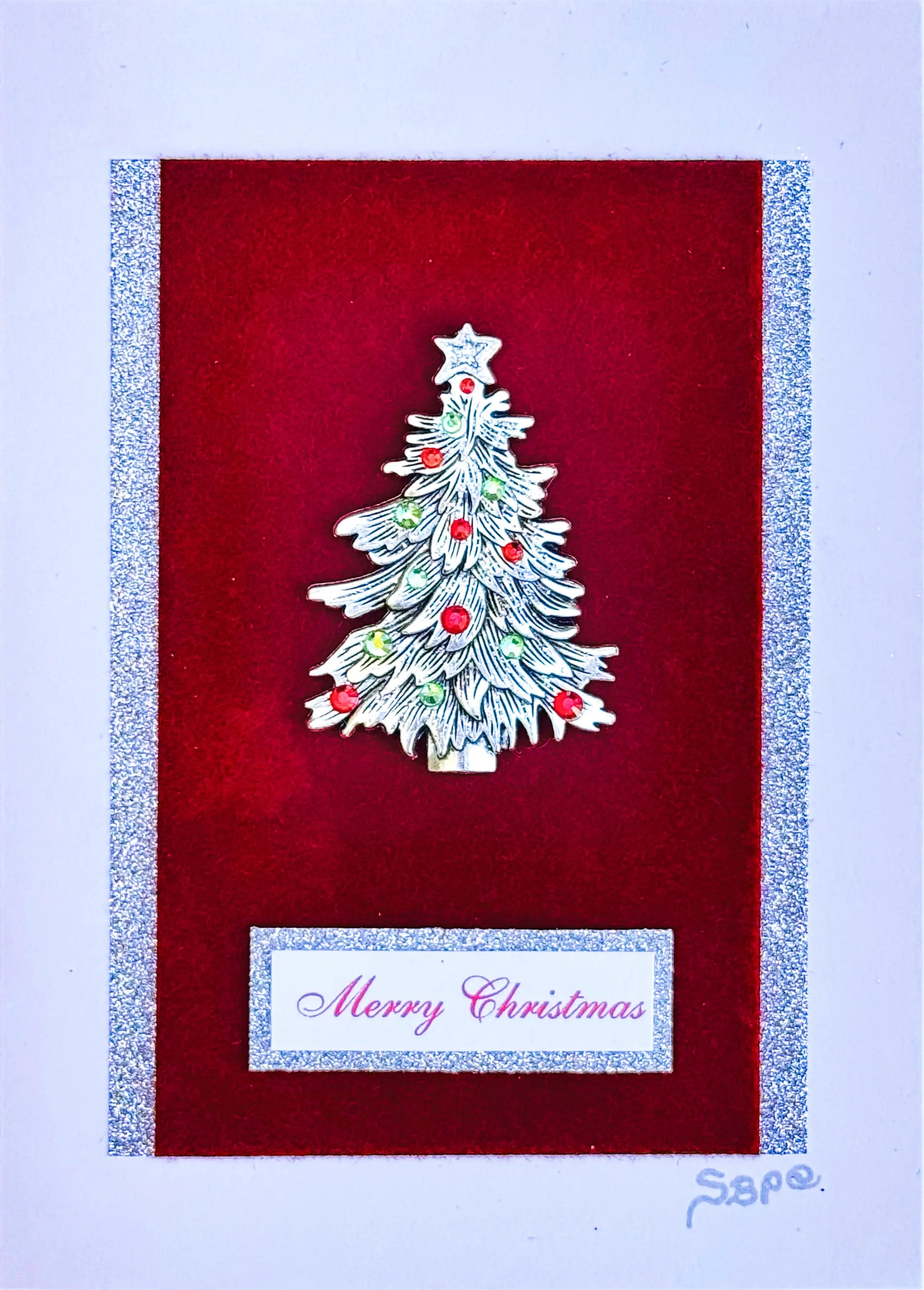 Silver and Red Christmas Tree Card