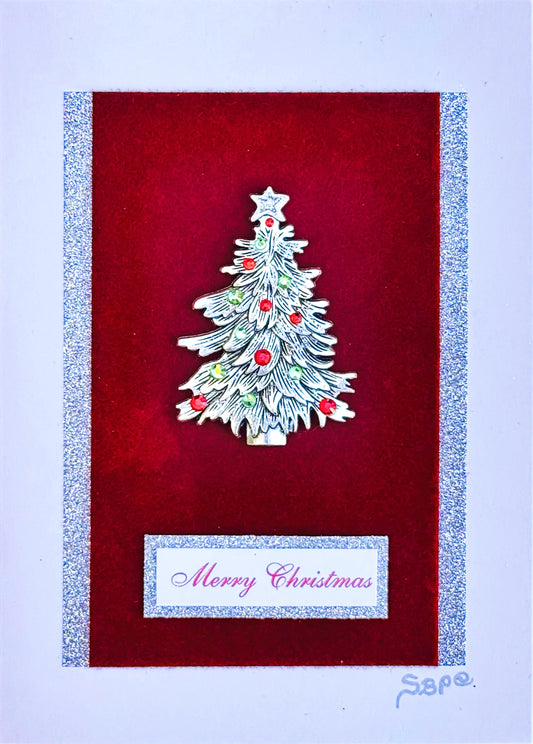 Silver and Red Christmas Tree Card