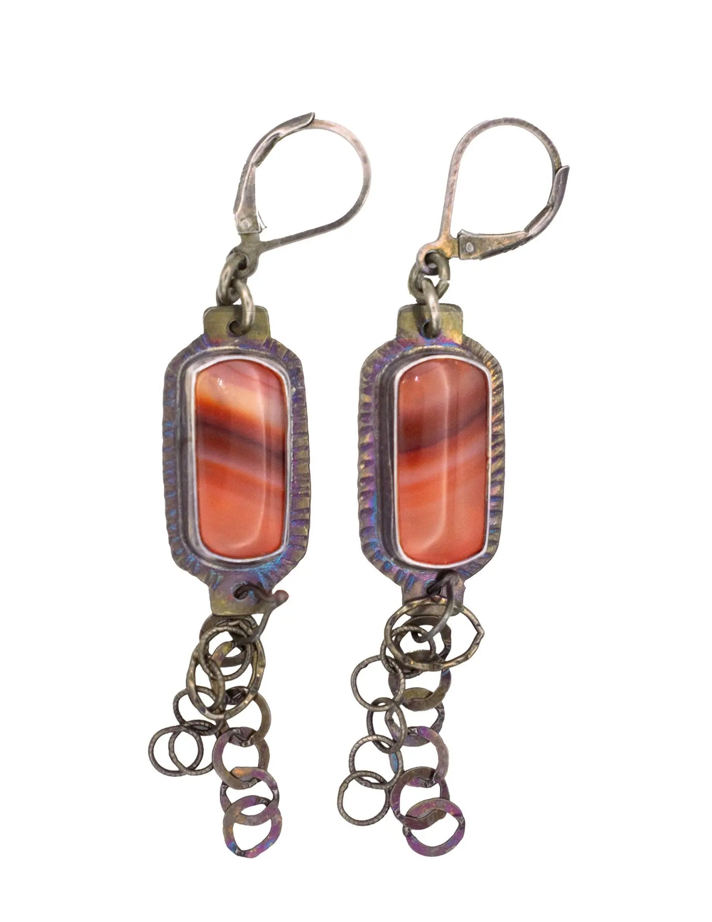 Banded Carnelian Stone Earrings with Chained Fringe by Julie Shaw Designs