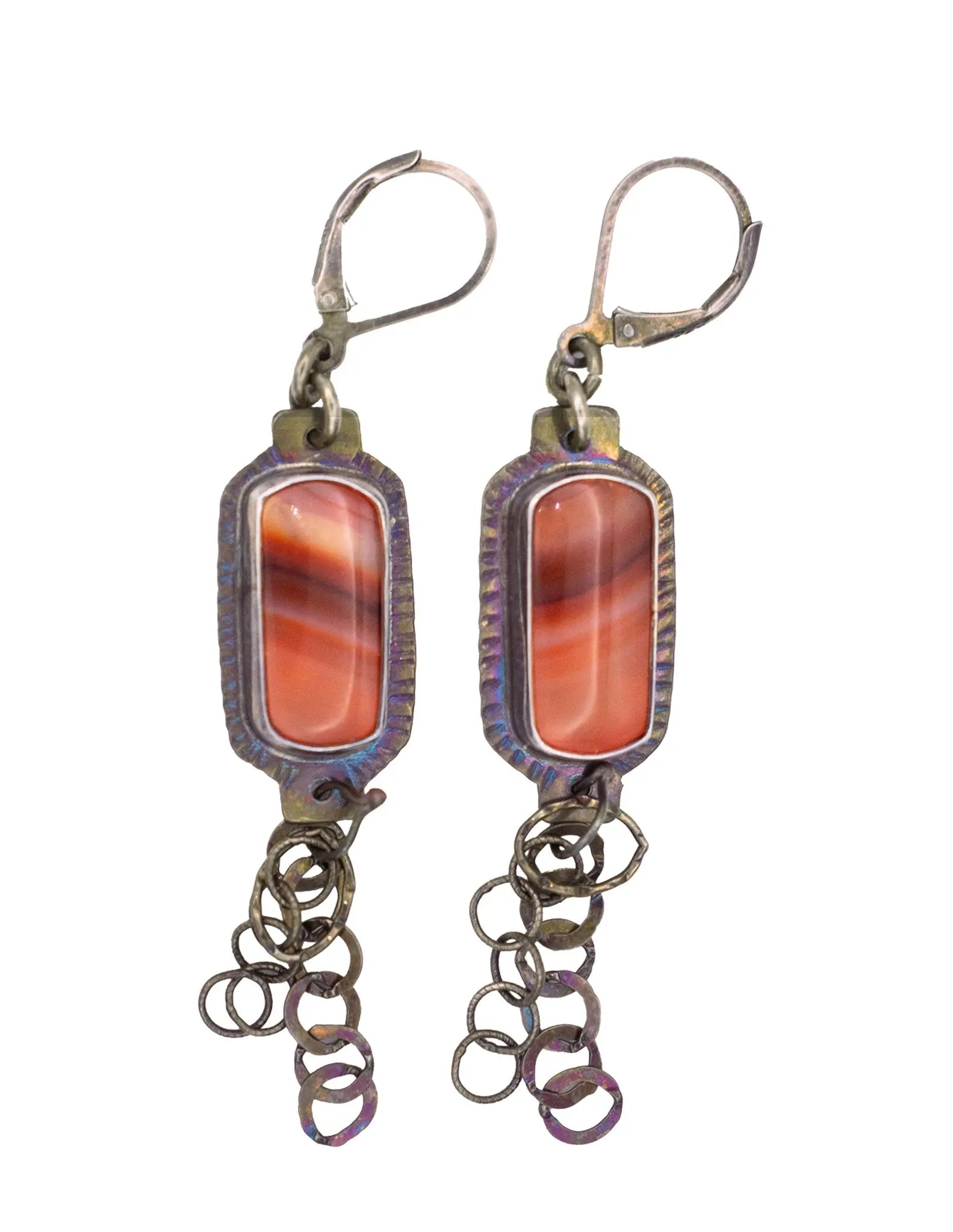 Banded Carnelian Stone Earrings with Chained Fringe by Julie Shaw Designs