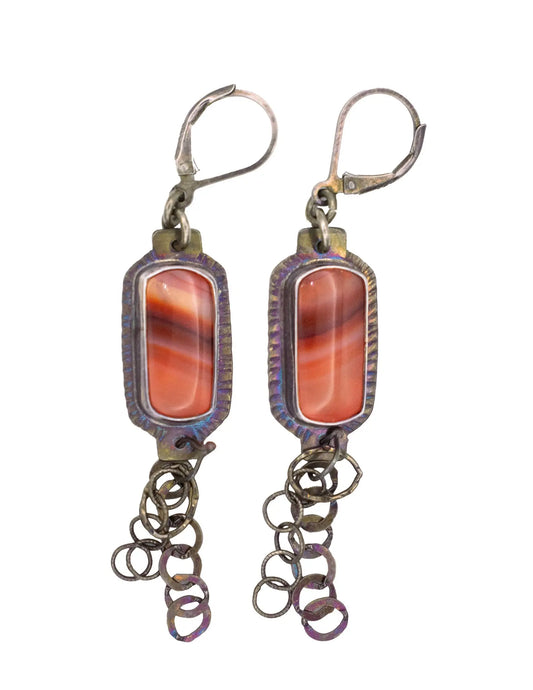 Banded Carnelian Stone Earrings with Chained Fringe by Julie Shaw Designs