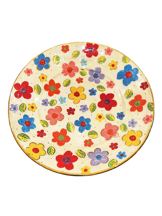 Ceramic Floral and Gold Platter 15”