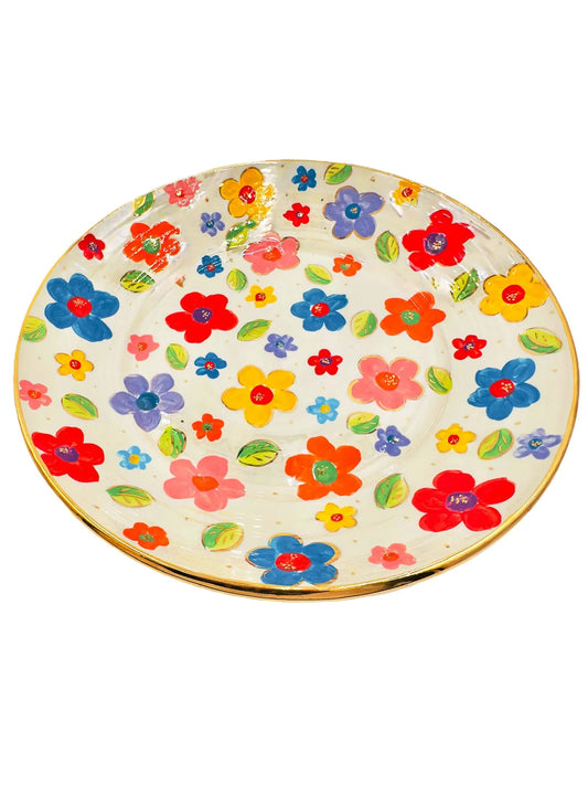 Ceramic Floral and Gold Platter 15”