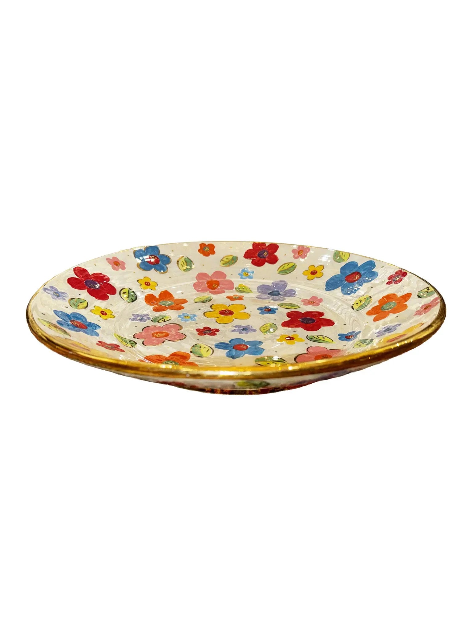 Ceramic Floral and Gold Platter 15”