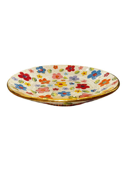 Ceramic Floral and Gold Platter 15”