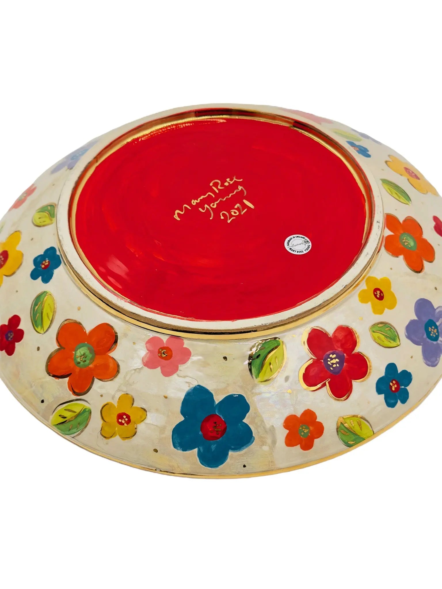 Ceramic Floral and Gold Platter 15”