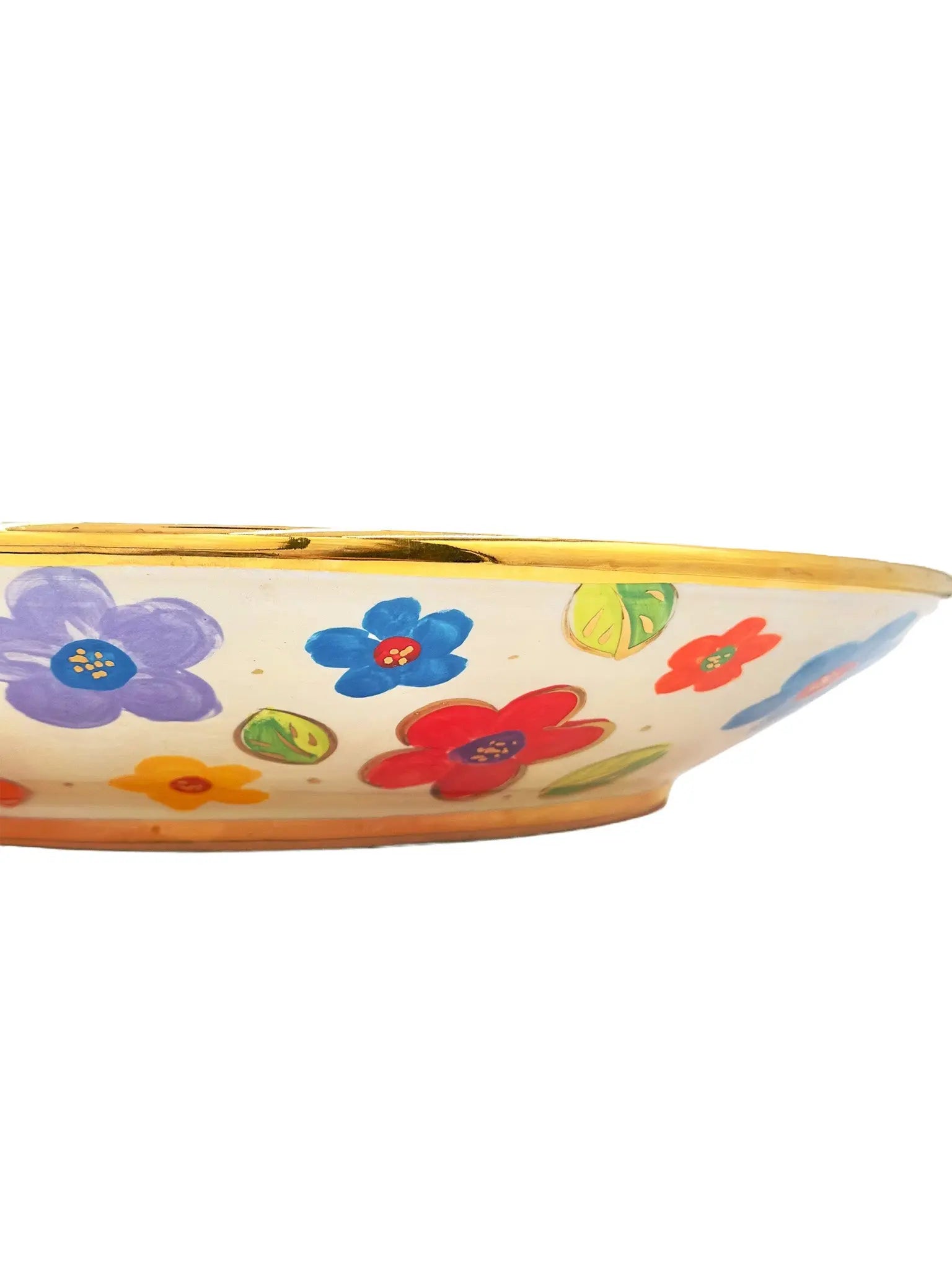 Ceramic Floral and Gold Platter 15”