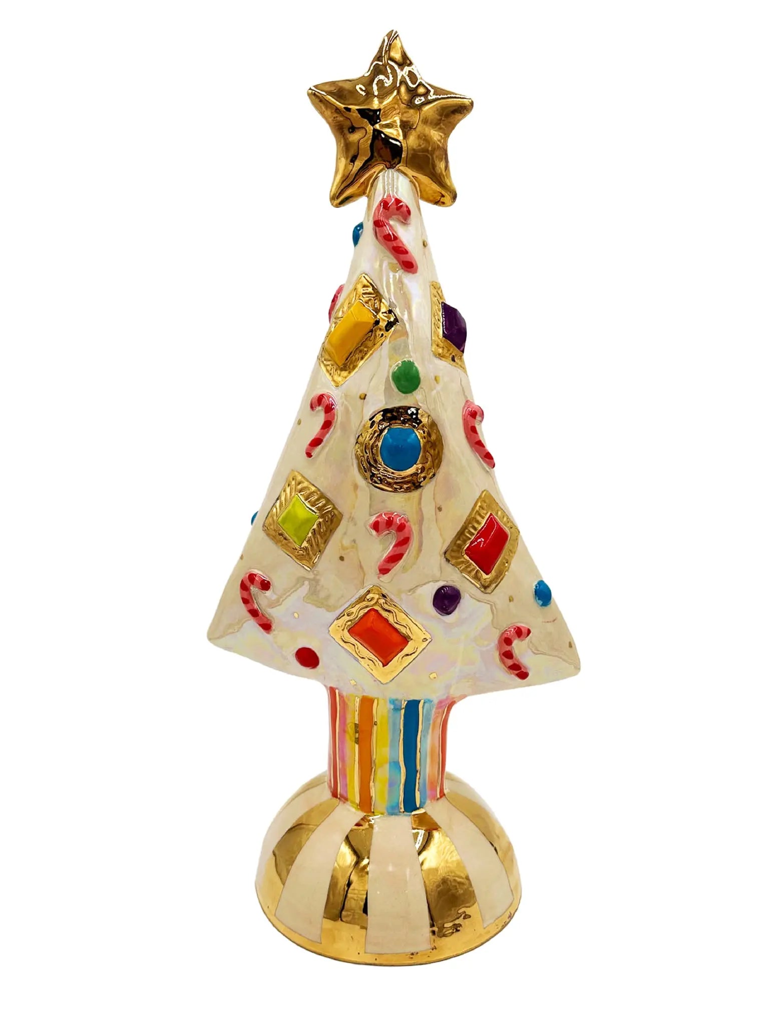 Extra Large White Christmas Tree with Candy Canes, Jewels, and Stripes