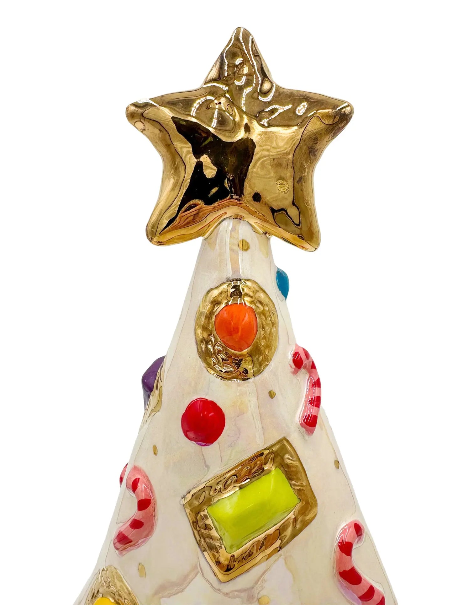 Extra Large White Christmas Tree with Candy Canes, Jewels, and Stripes