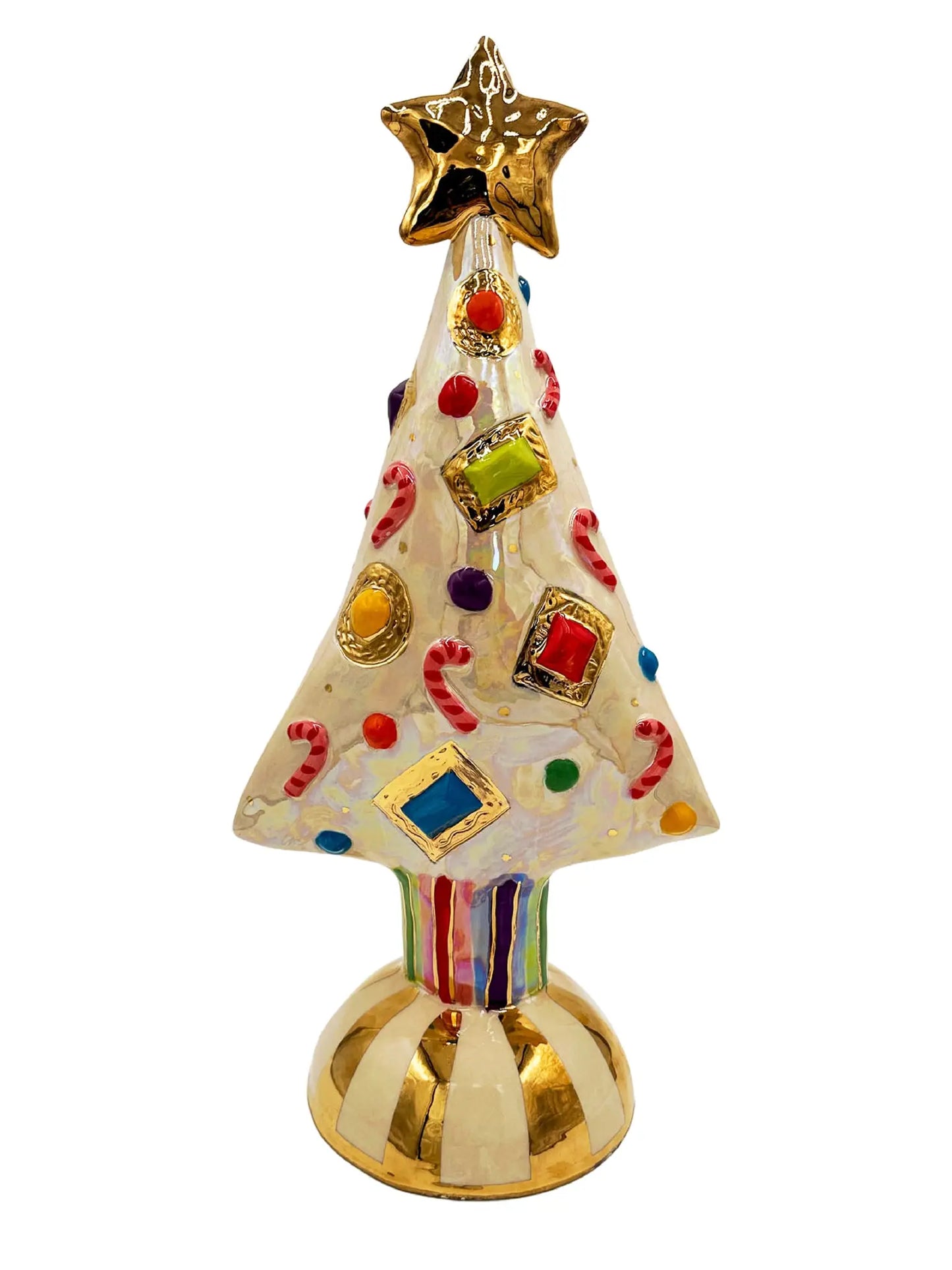 Extra Large White Christmas Tree with Candy Canes, Jewels, and Stripes