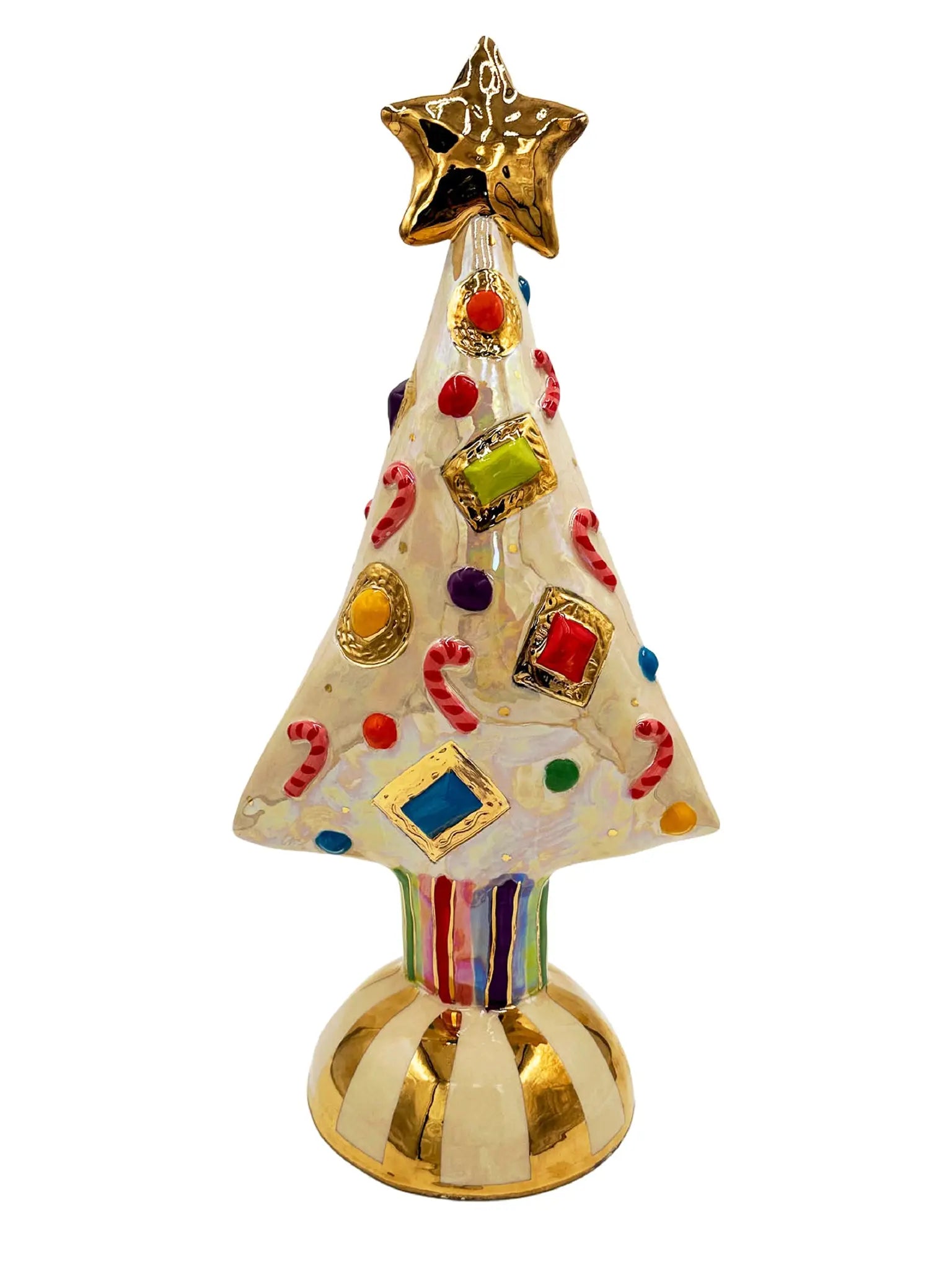 Extra Large White Christmas Tree with Candy Canes, Jewels, and Stripes