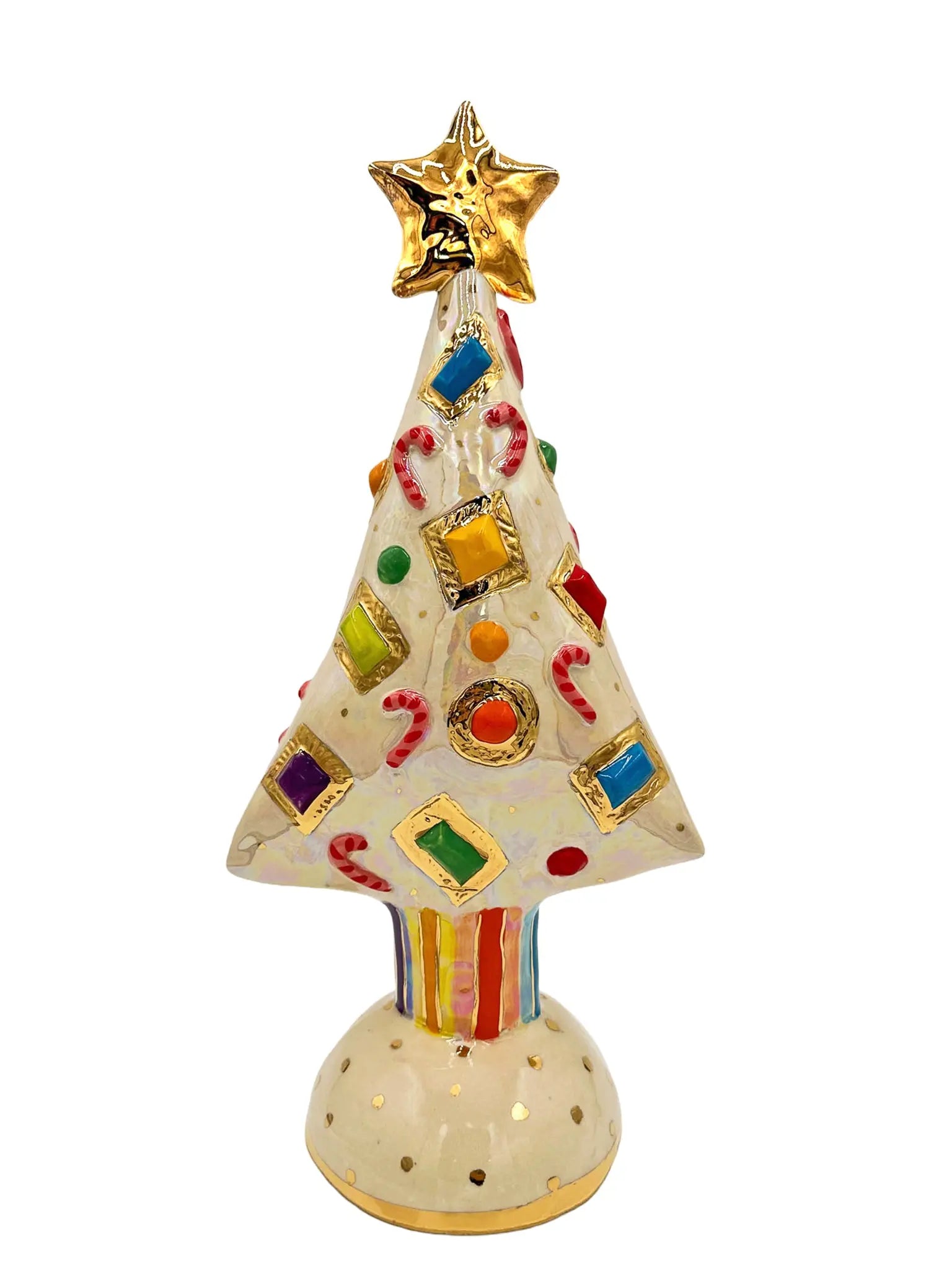 Extra Large White Christmas Tree with Candy Canes, Jewels, and Multi-Colored Ornaments