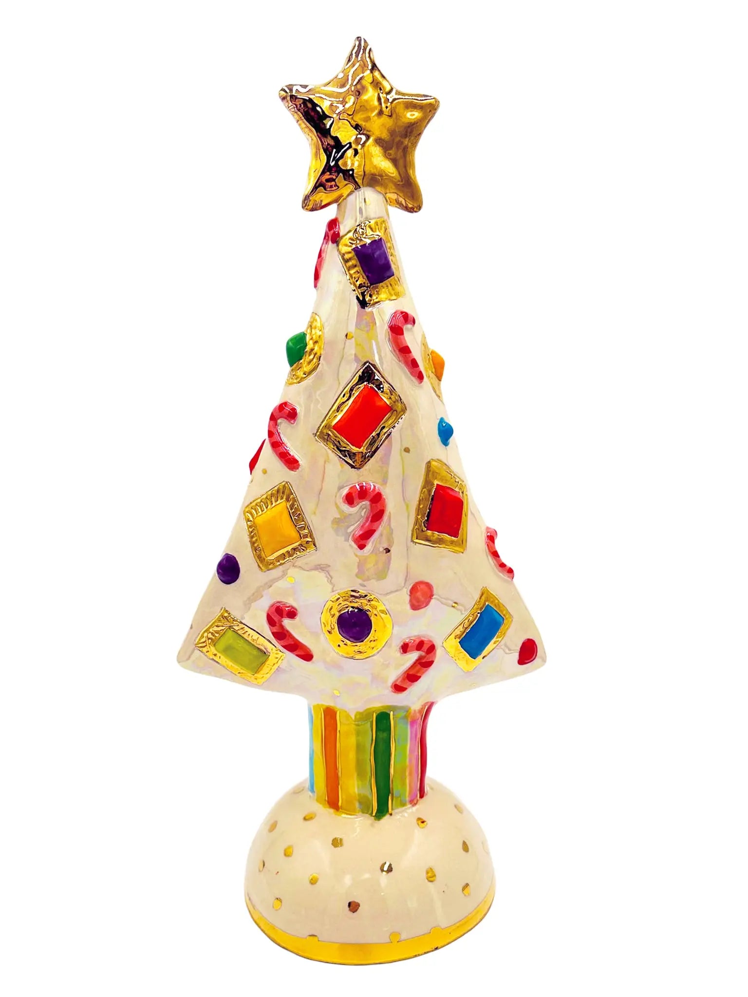 Extra Large White Christmas Tree with Candy Canes, Jewels, and Multi-Colored Ornaments