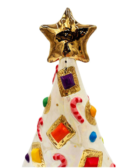 Extra Large White Christmas Tree with Candy Canes, Jewels, and Multi-Colored Ornaments