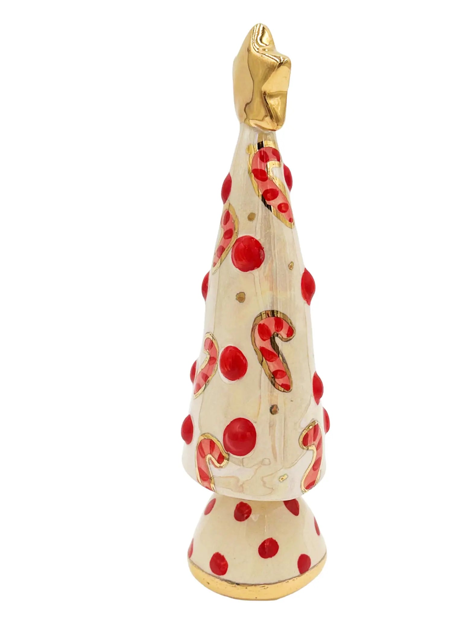 Small Christmas Tree with Red Candy Canes, Gold Star, and Red Polka Dot Base