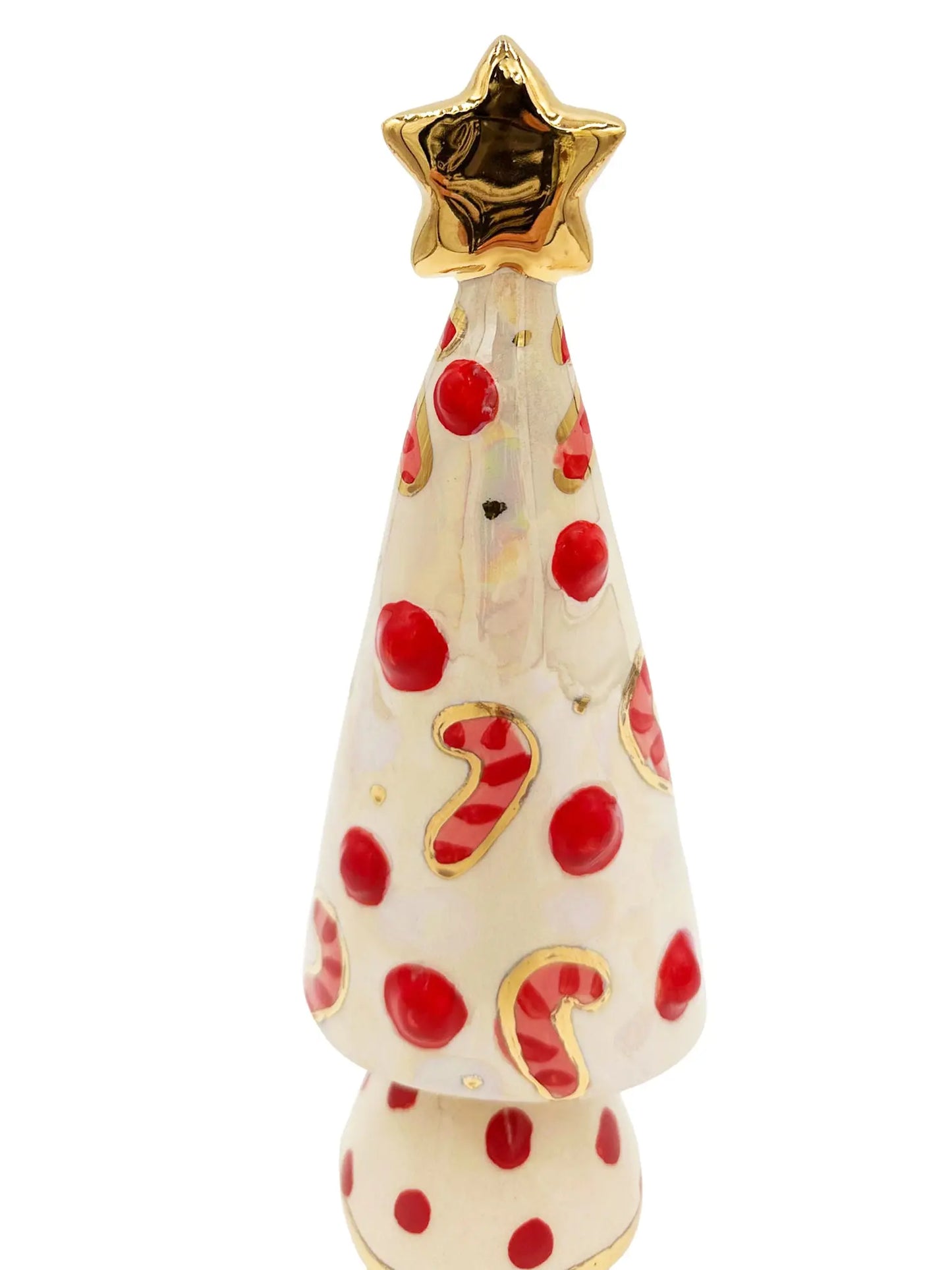 Small Christmas Tree with Red Candy Canes, Gold Star, and Red Polka Dot Base
