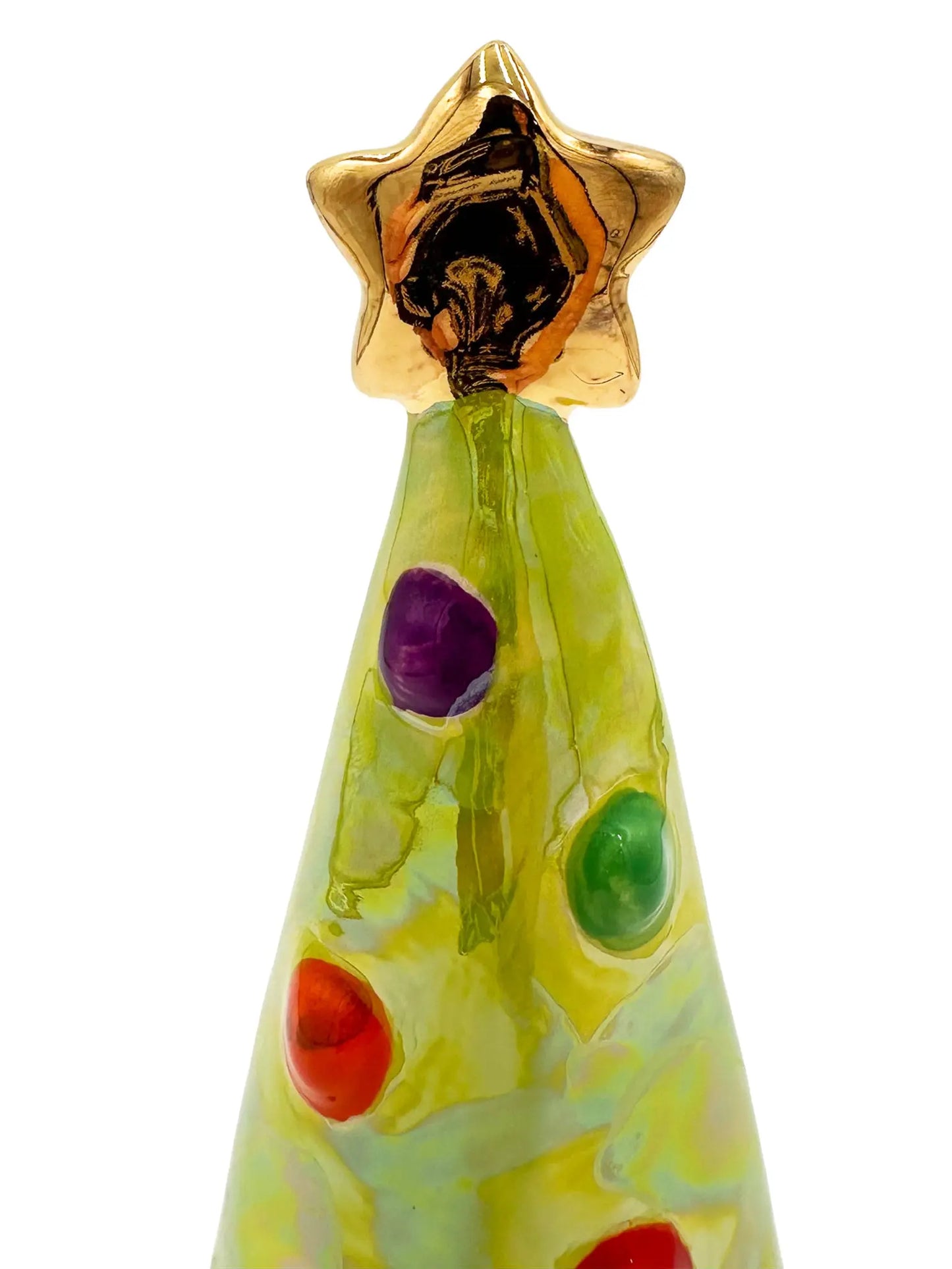 Small Green Christmas Tree with Gold Star and Black-Striped Base