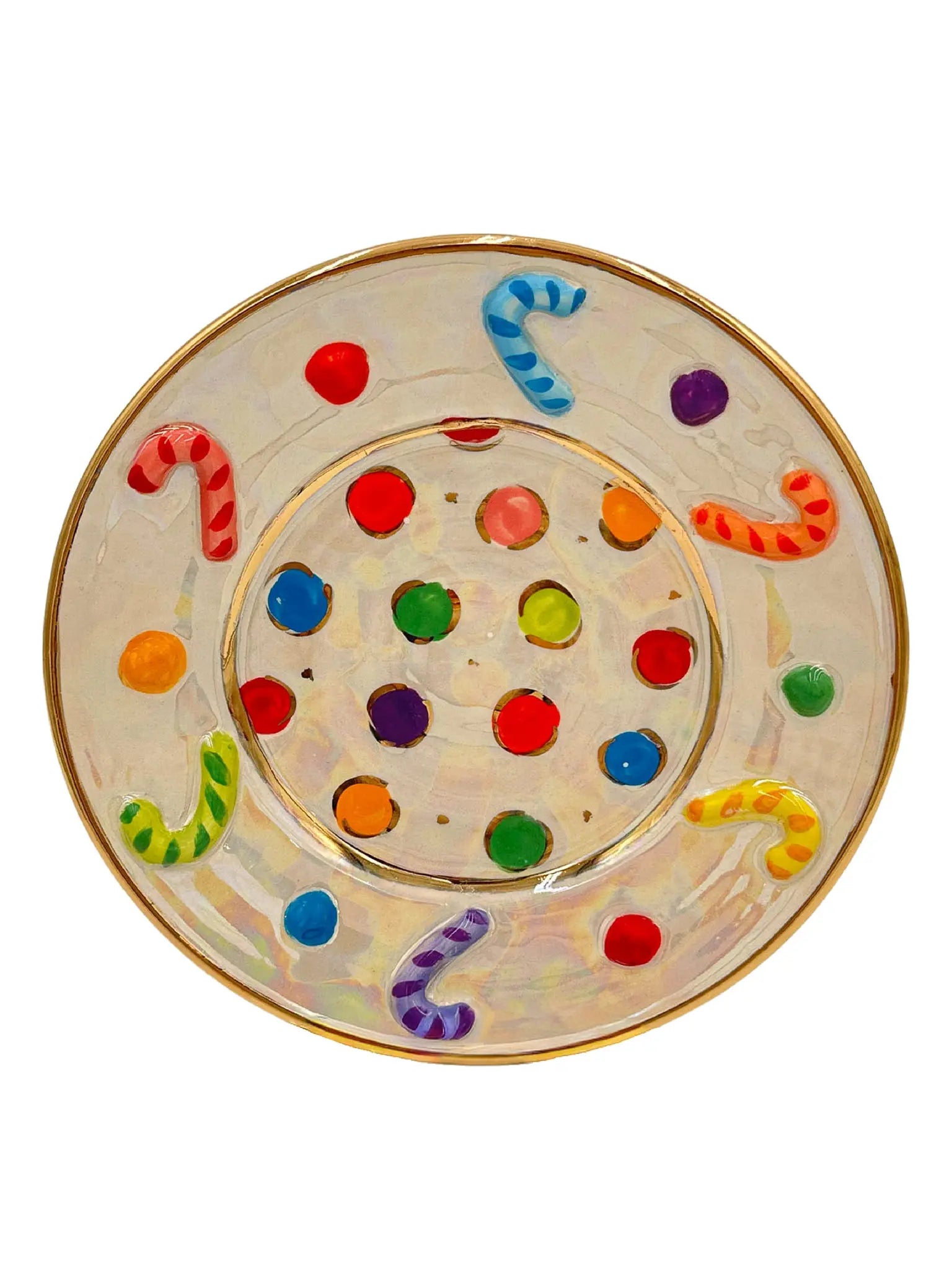 Candy Cane Side Plate with Multi-Colored Dots