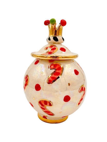 Candy Cane Crowned Pot with Lid
