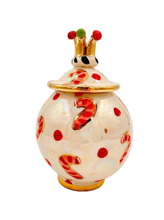 Candy Cane Crowned Pot with Lid