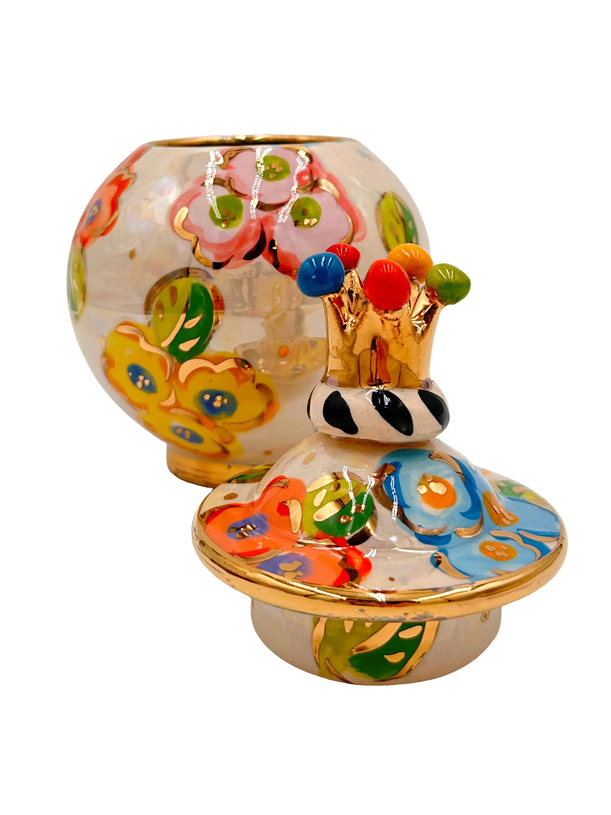 Ceramic Pot with Crown Lid