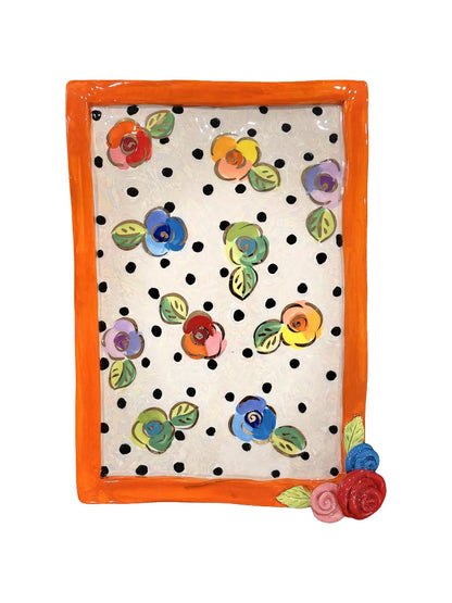 "Sunset Orange" Polka Dot Rose Flat Platter