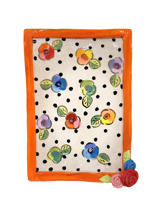 "Sunset Orange" Polka Dot Rose Flat Platter