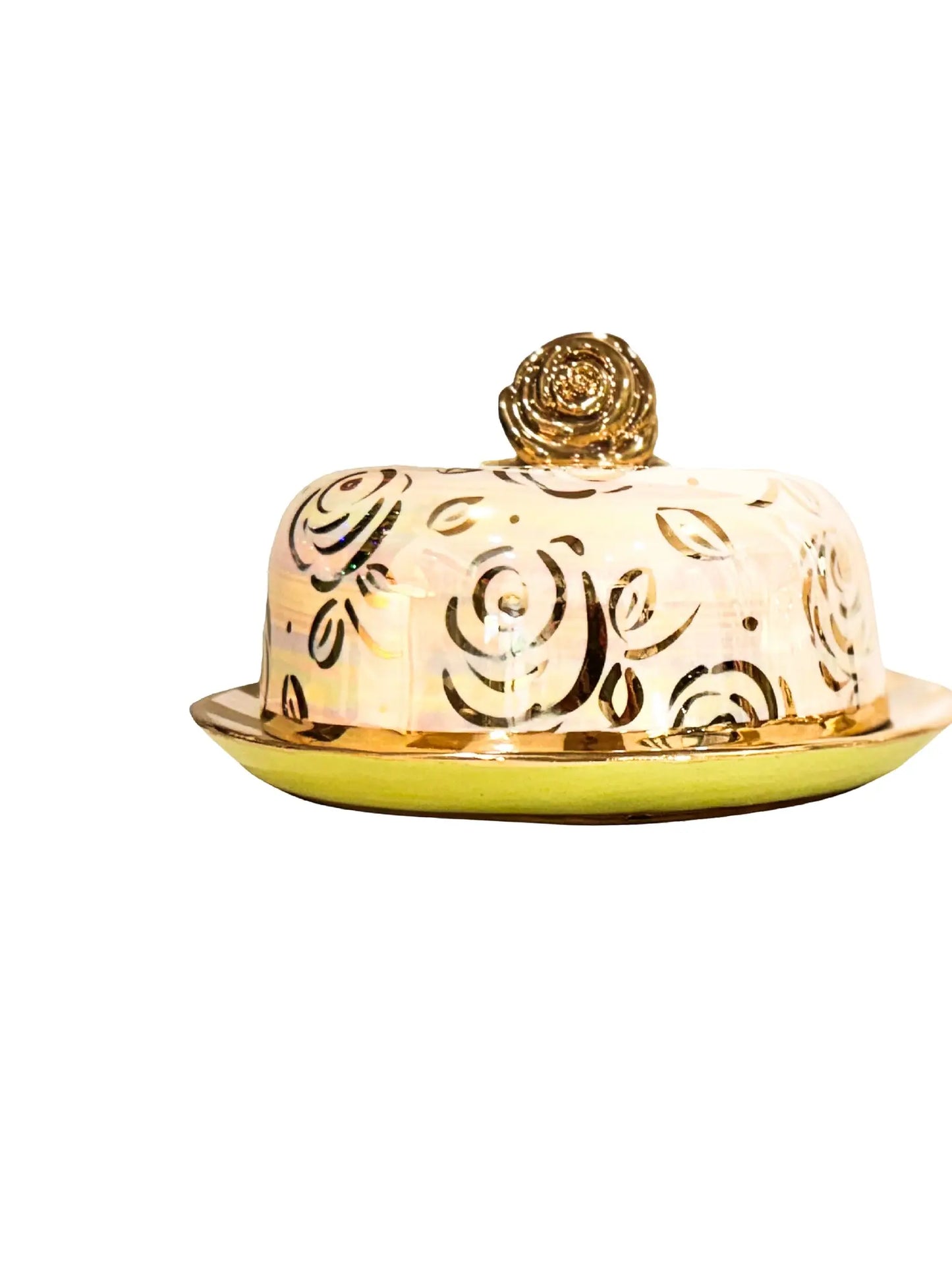 "Gilded Lime" Rose Butter Dish