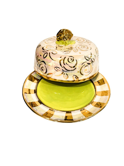 "Gilded Lime" Rose Butter Dish