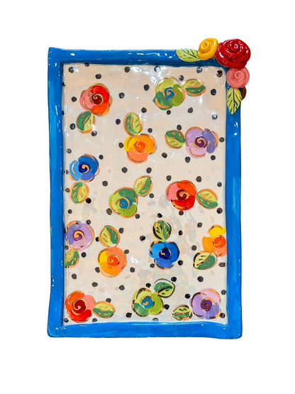 "Royal Blue" Polka Dot Rose Flat Platter