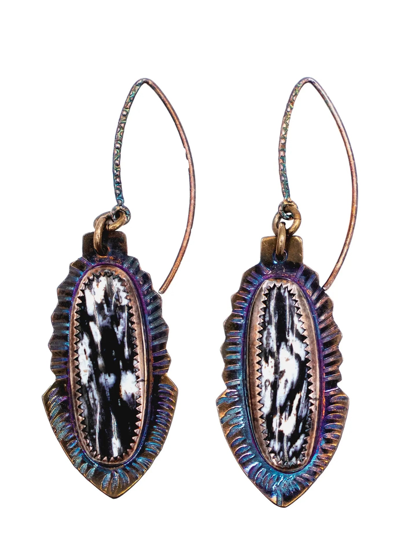 Oval Fossilized Palm Stone Dangle Earrings by Julie Shaw Designs