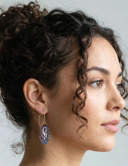 Oval Fossilized Palm Stone Dangle Earrings by Julie Shaw Designs