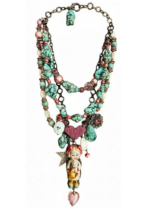 "Innocence" Turquoise & Porcelain Doll Necklace