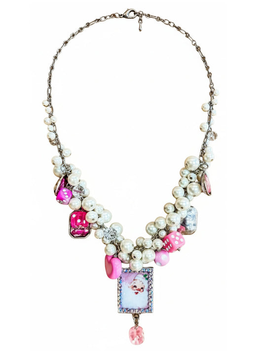 "Sugar Plum" Pink Santa Pearl Necklace