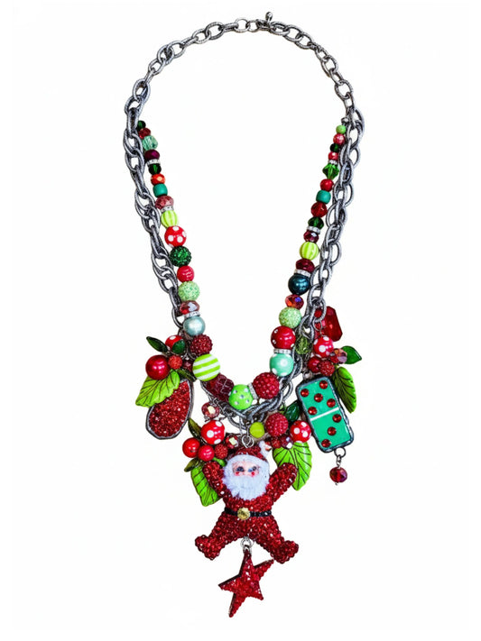 "Jolly Domino" Santa & Charm Necklace