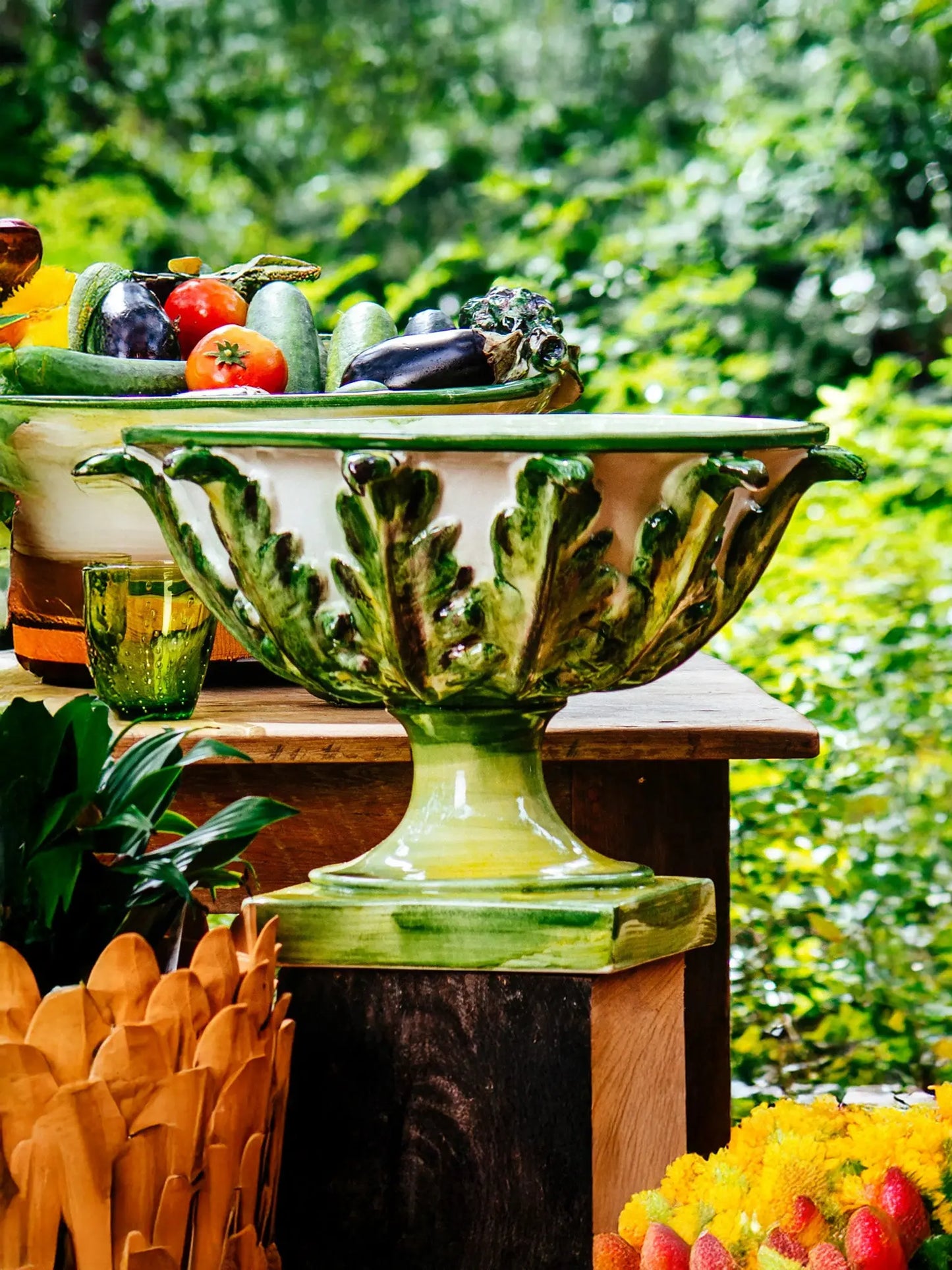Gathered Garden Footed Bowl with Acanthus Leaves